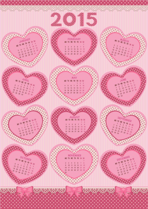 2015年粉色爱心年历矢量素材16设计网精选