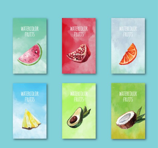 6款水彩绘水果卡片矢量素材16设计网精选