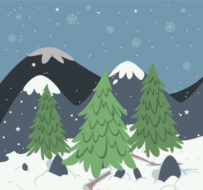 彩绘冬季雪山树木风景矢量素材16图库网精选