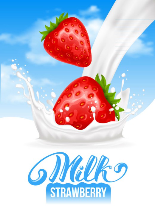 加入新鲜草莓的牛奶矢量图素材中国网精选