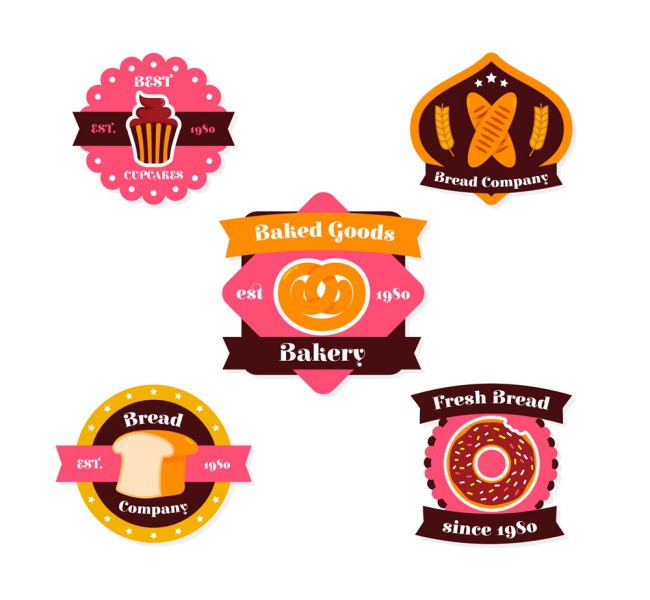 5款粉色面包公司标签矢量素材素材中国网精选