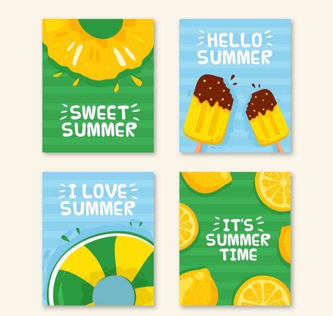 4款彩色夏季卡片矢量素材16素材网精选
