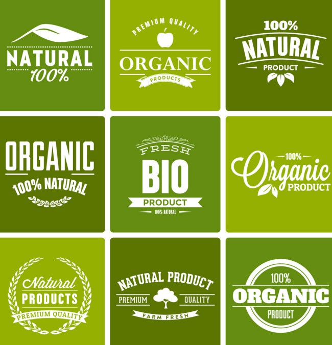 9款绿色天然有机产品标签矢量图素
