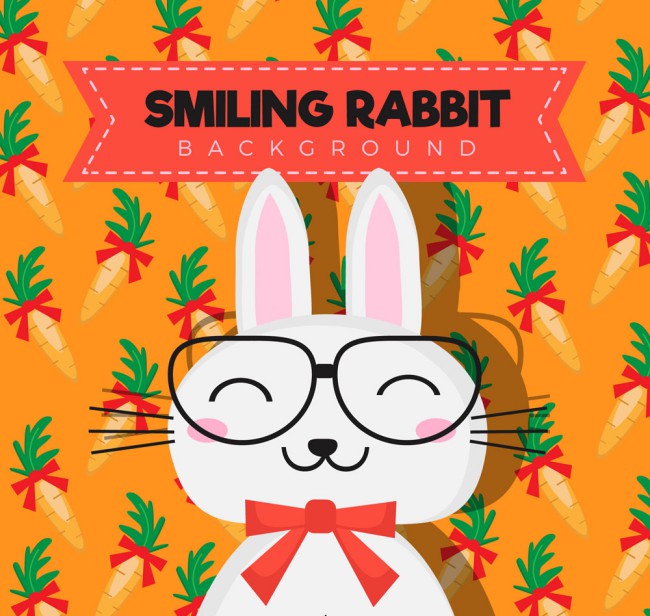 卡通笑脸兔子和胡萝卜矢量图16素材网精选