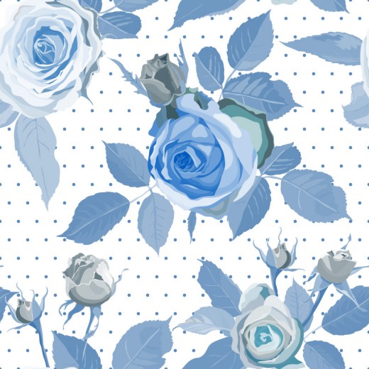 蓝色玫瑰花无缝背景矢量素材16图库网精选
