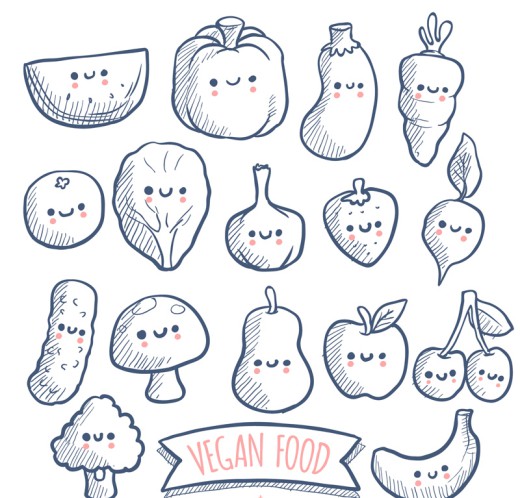 16款彩绘素食蔬菜水果表情矢量素材普贤居素材网精选