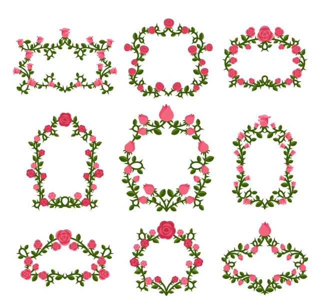 9款红色玫瑰花框架矢量素材16图库网精选