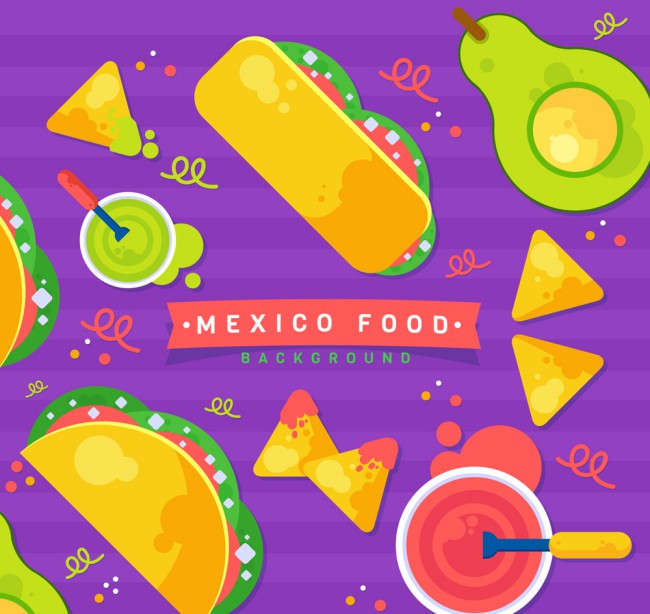 美味墨西哥食物俯视图矢量素材普贤