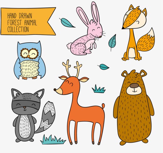 6款彩绘笑脸森林动物矢量图16素材网精选