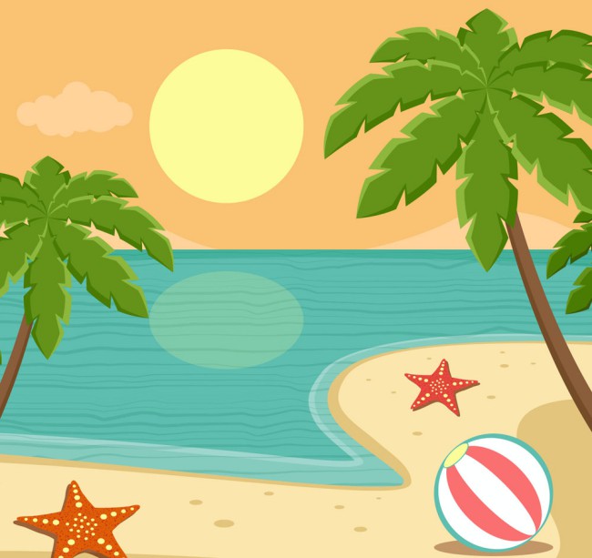 创意夏季椰子树沙滩风景矢量素材16图库网精选
