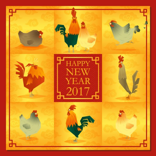 创意2017年九只鸡新年贺卡矢量素材16素材网精选