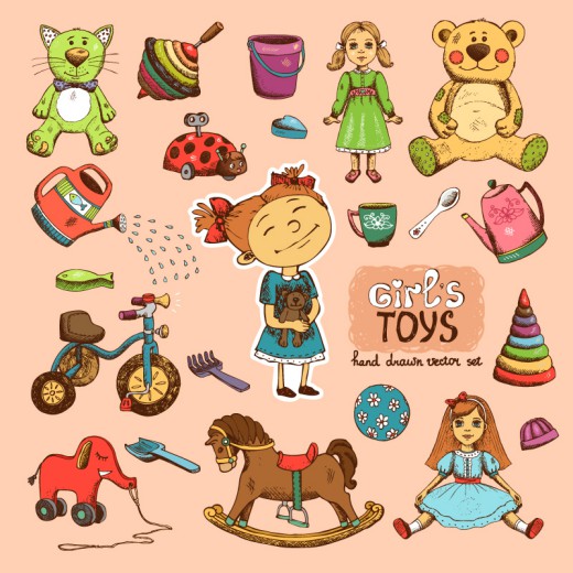 21款彩绘女孩玩具设计矢量素材16素材网精选