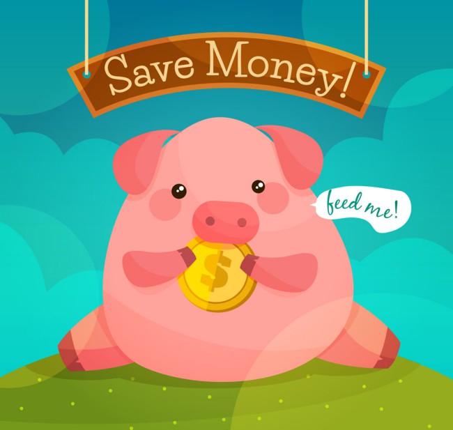 卡通粉色吃金币的储蓄罐猪矢量图16设计网精选