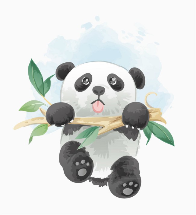 卡通攀树枝的熊猫矢量素材普贤居素材网精选