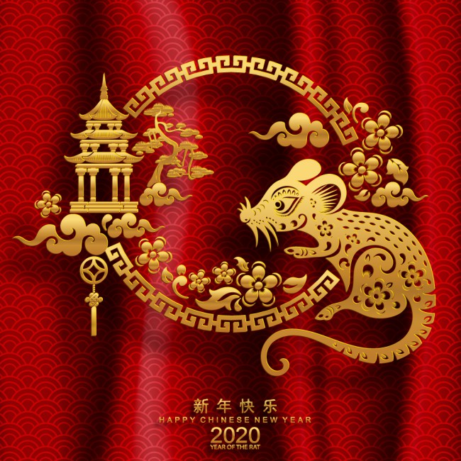 2020年金色老鼠春节贺卡矢量素材素材中国网精选