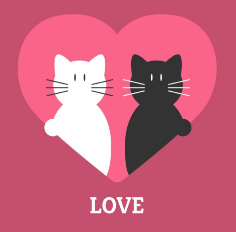 爱心中的黑猫与白猫矢量素材16图库网精选