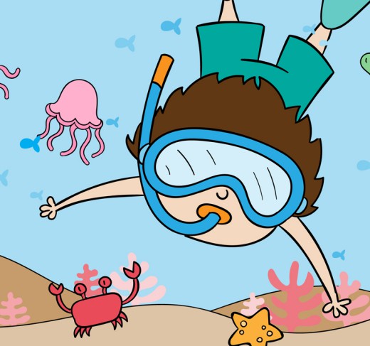 卡通潜水儿童矢量素材16素材网精选