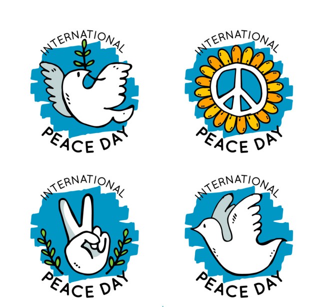 4款彩绘国际和平日标签矢量素材普贤居素材网精选