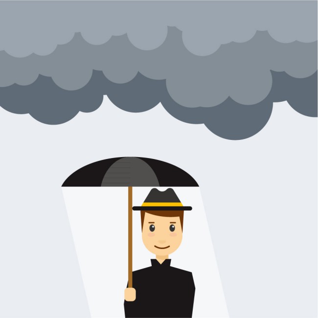 创意雨天打伞的黑衣男子矢量图16素材网精选