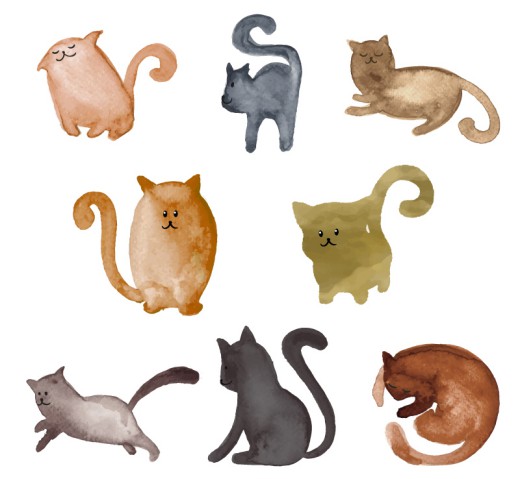 8款水彩绘猫咪矢量素材16素材网精选