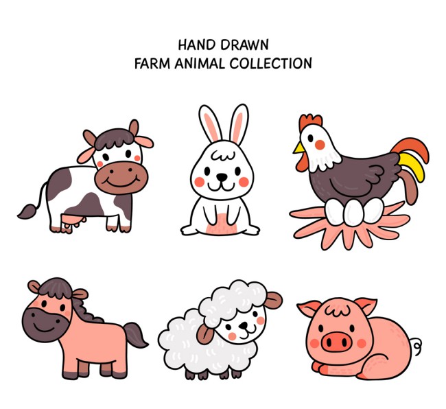 6款彩绘农场动物矢量素材普贤居素材网精选