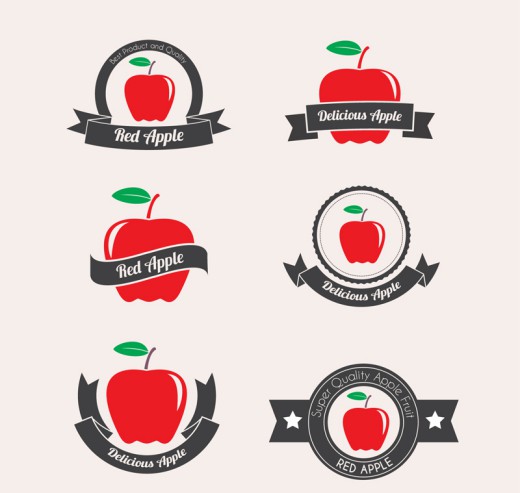 6款红色苹果标签矢量素材普贤居素材网精选