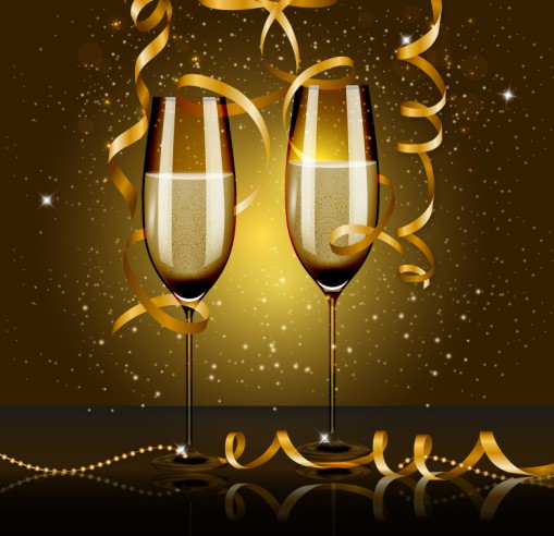 金色香槟与丝带矢量素材16设计网精选