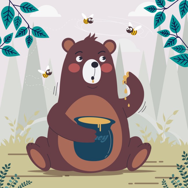 可爱坐着吃蜂蜜的棕熊矢量素材16图库网精选