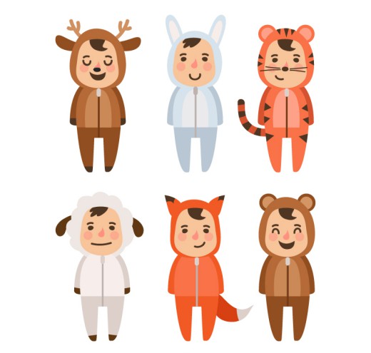 6款穿动物装的孩子矢量素材素材中国网精选
