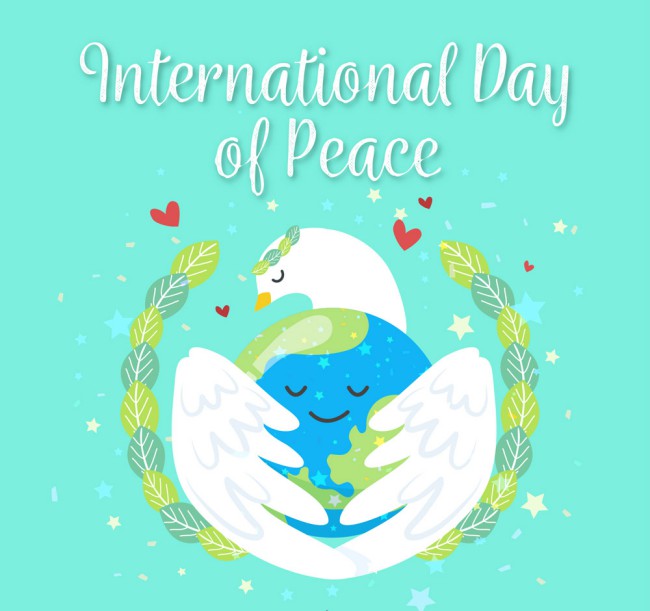 创意国际和平日怀抱地球的白鸽矢量图16素材网精选