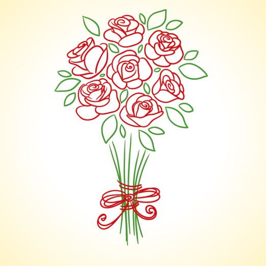 手绘红玫瑰花束矢量素材16图库网精选