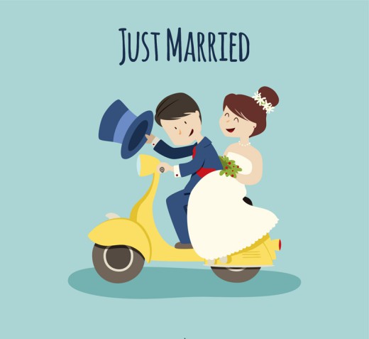 卡通骑电动车的婚礼新人矢量图素材中国网精选