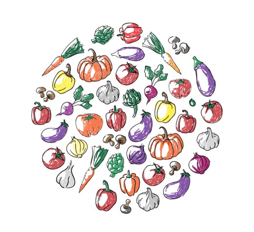 彩绘蔬菜圆形背景矢量素材16素材网