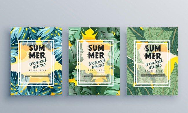 3款创意绿叶夏季热带派对海报矢量图16图库网精选