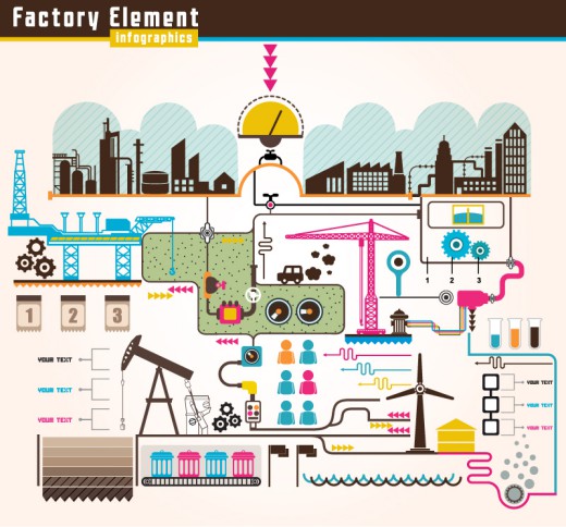 彩色工厂元素信息图矢量素材16设计