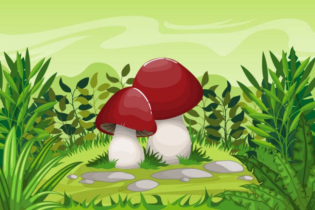 卡通郊外草地里的蘑菇矢量素材16图库网精选