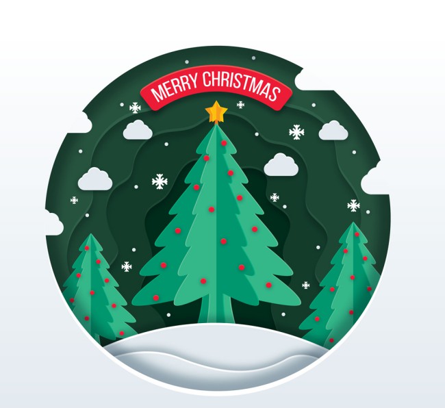 创意雪地绿色圣诞树设计矢量素材普贤居素材网精选