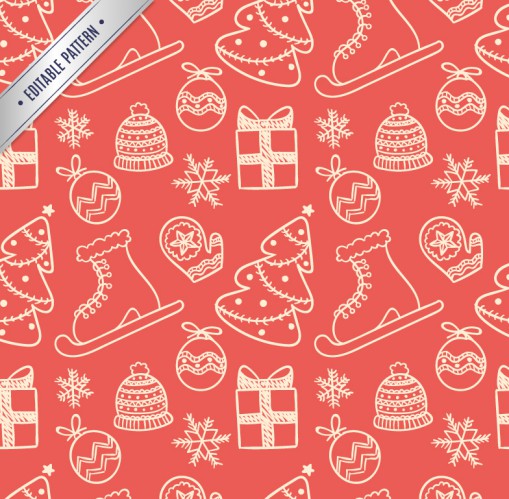 白色圣诞元素红底背景矢量素材16设计网精选