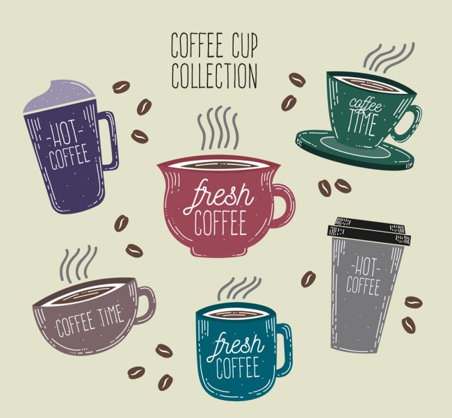 6款彩绘咖啡杯设计矢量素材16图库网精选