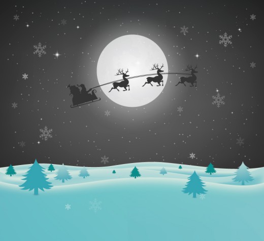 卡通雪原圣诞夜雪橇矢量素材普贤居素材网精选