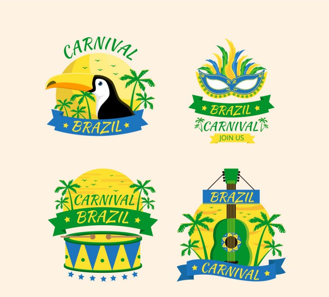 4款彩色巴西狂欢节标签矢量图素材