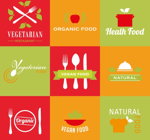 9款清新素食食品标志矢量素材素材