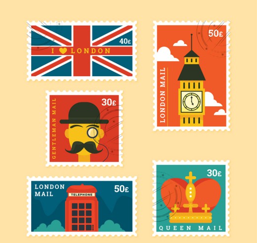 5款英国元素邮票矢量素材16素材网精选