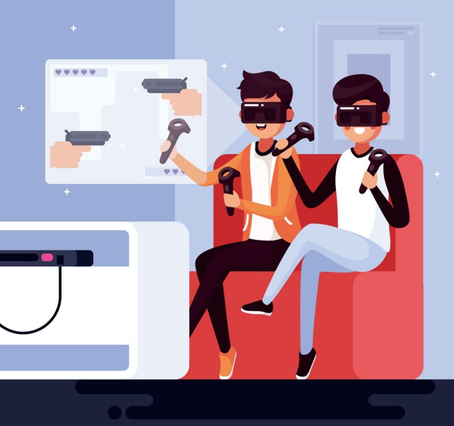 创意打VR游戏的2个男子矢量图普贤居素材网精选