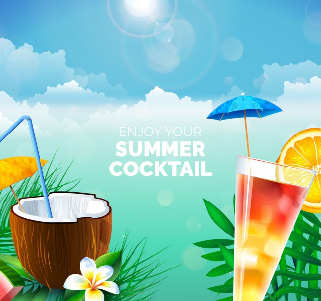 精美夏季鸡尾酒和椰汁矢量图16设计网精选