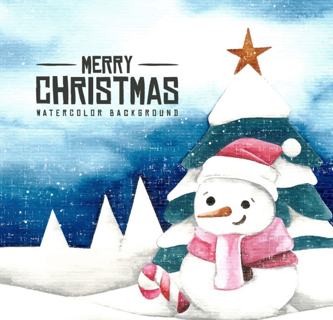 水彩绘圣诞节雪人矢量素材16素材网精选