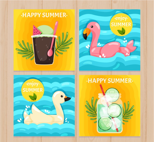 4款彩色夏季假期卡片矢量素材16图库网精选