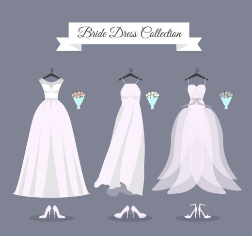 3款白色新娘婚纱和高跟鞋矢量素材普贤居素材网精选