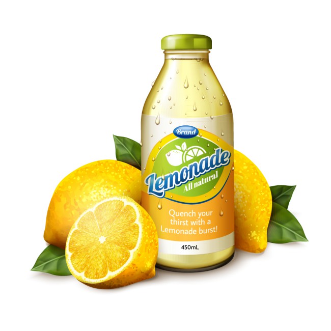 新鲜柠檬和柠檬汁饮料矢量素材16素材网精选