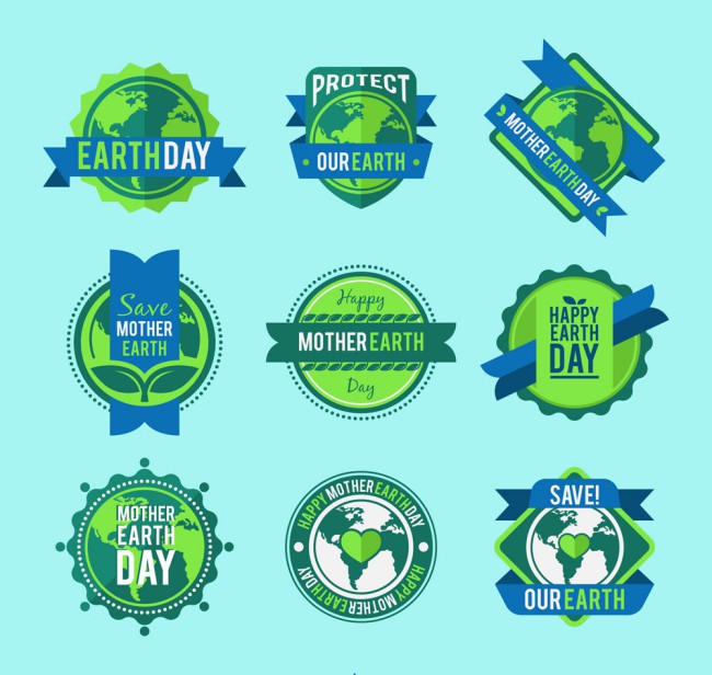 9款绿色世界地球日标签矢量图16素材网精选
